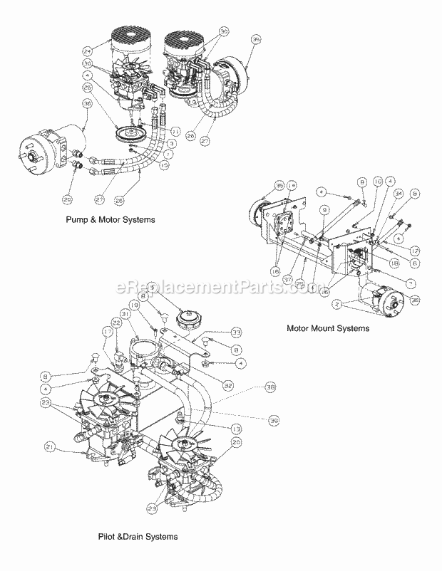 Hydro Hose & Pump Assembly Diagram and Parts List for M60-KH 53AH8CT6050-30HP-OHV Cub Cadet Lawn Tractor
